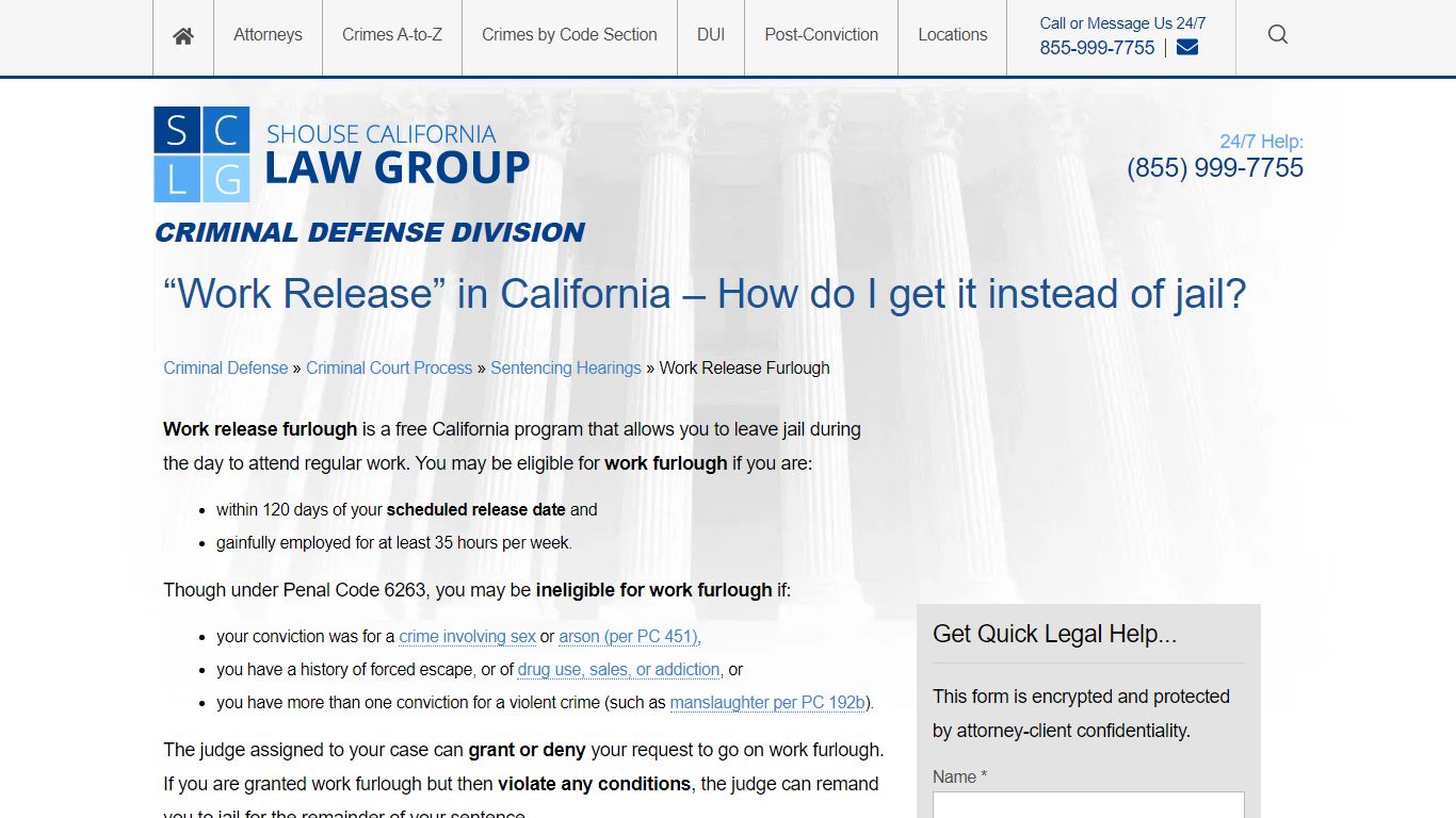 “Work Release” in California – How do I get it instead of jail?