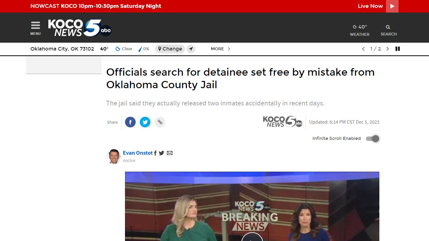 Officials search for detainee set free by mistake from Oklahoma County Jail
